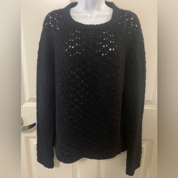 Nili Lotan Millie Black Open-Knit Alpaca & Silk See Through DesignerSweater